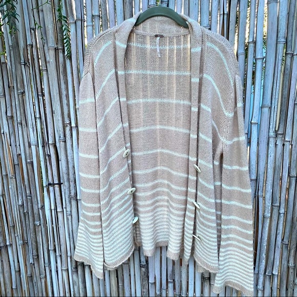 Free People oversized open front stripped cardigan - Picture 2 of 6